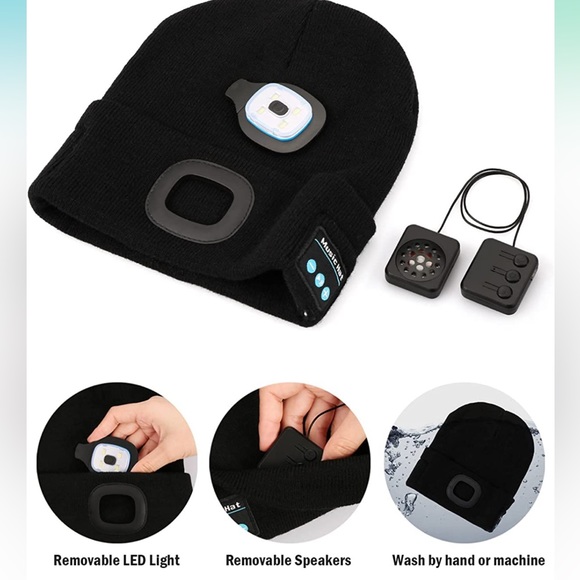 Unisex Bluetooth Beanie Hat with LED Headlamp, Built-in Speaker/Mic, Headphones - Picture 4 of 7
